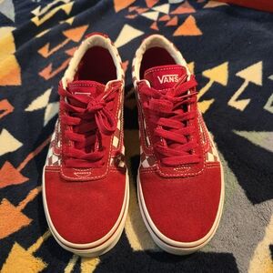 VANS off the wall SZ 4 MEN/SZ 5.5 WOMEN SHOE Racing RED WHITE CHECK SUEDE uNISEX